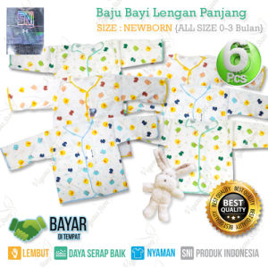 6 Pcs Baju Bayi Atasan SHANKUSEN New Born Baju Bayi Salur Lengan Panjang (0-6 Bulan)-Vegasus Store