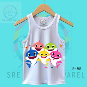 "Cute B-a-b-y S-h-a-r-k Printed White Sando | Lightweight Kids Top for Boys & Girls"