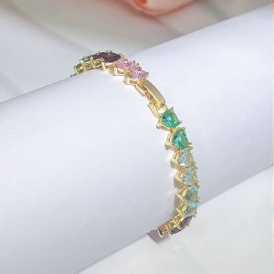 SEQUITO Delicate Girly Jewelry Double Gold Plating Pave Setting Colorful Heart AAAAA Cubic Zircon Evening Party Classy Pendant Bracelet Charm for Women B230