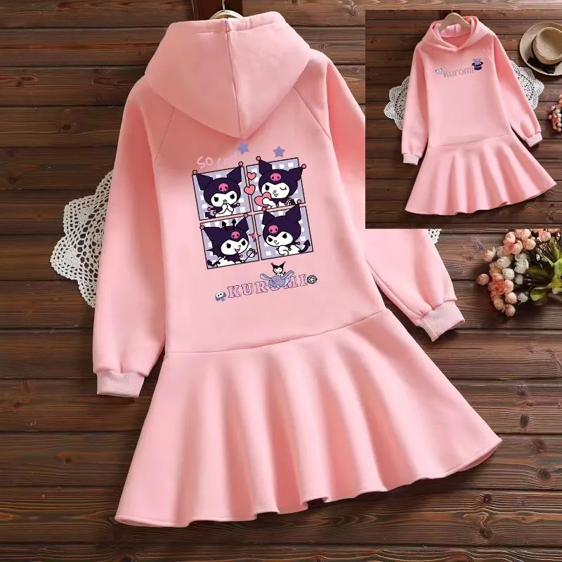 Sanriod Anime Kuromi Kids Girl Princess Dress Cute Children Hooded