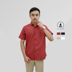 ALARY - Kemeja Lengan Pendek Pria Elio Light Maroon