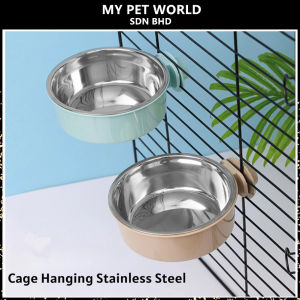Hanging Cage Removable Stainless Steel Pet Dog Cat Kitten Food Water Dish Bowl Feeder Drinker