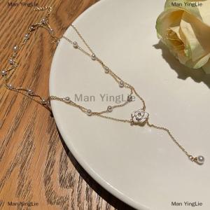 [COD] Man YingLie Double layered tassel necklace for female niche design camellia collarbone chain light luxury high-end feel temperament neck chain