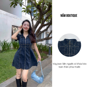 Váy Jean Liền Thân Nữ Có Dây Kéo  Đầm Bò Liền Thân