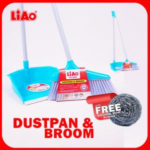 LIAO Ergomatic Broom & Dustpan Set - Plastic Home Care Cleaning Combo with Soft Bristles High Quality