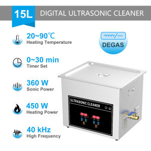 15L 360W Ultrasonic Cleaner Bath With Heating Timing Degasing Bath Steel Stainless 304 Tank Basket Ultrasound  Washer Machine 220V EU Plug Use For Metal Parts  CNC Tools Motorcycle Parts