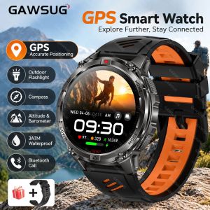 GAWSUG Smart Watch Men 1.46" AMOLED Compass Altimeter Barometer Flashlight 3ATM Waterproof Bluetooth Call Outdoor Smartwatch