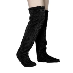 Winter Thick Fleece Warm Over Knee Stockings Leg Warmers for Women Solid Color Cable Pattern Thigh High Slipper Socks