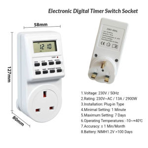 Electronic Digital Timer Switch Socket 24 Hours 7 Days Programmable Cyclic Malaysia Plug Kitchen Timer Outlet Timing