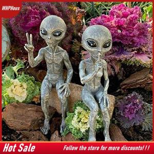 【COD】🔥🔥🔥 Alien Resin Statue Ornament Alien Garden Sculptures & Statues Yard Best Art Decor For Indoor Outdoor Home Or Office Collectible Figurine Gift