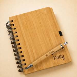 Engraved Bamboo Eco Notebook with Bamboo Pen