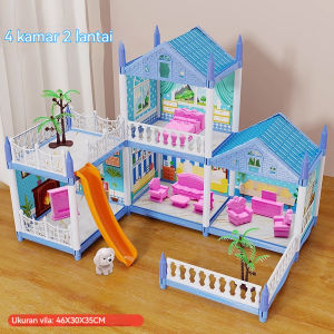 3D Princess Big Villa Rumah Boneka Pink Castle DIY Bermain Rumah Dengan Slide Yard Kit Dirakit Rumah Boneka Mainan Anak