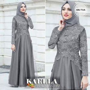 Kaella Maxi Dress Wanita Dewasa Terbaru 2026 Bahan Cringkle Kombinasi Brukat Gamis Simple Nyaman Saat Di Pakai