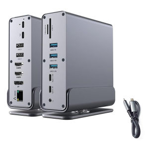 🇸🇬[Ready Stock] 15-in-1 Type USB C Docking Station with Dual HDMI 4K/60Hz DP 1000M Ethernet 100W PD USB3.1 TF/SD Reader 3.5mm Jack Type-C Hub for Macbook Laptop Dock