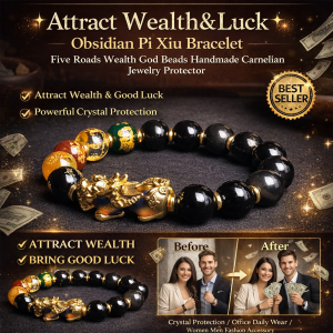 Obsidian Pixiu Five Wealth Gods Bracelet Thermosensitive Color-changing Pixiu Bracelet Fengshui Black Obsidian Wealth Bracelet