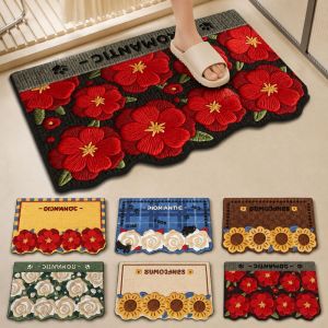 NALANILI 4060cm Retro Floral Print Floor Mat Roses/Sunflowers Soft Bathroom Carpet Creativity Non-slip Bedroom Door Small Rug Living Room Tea