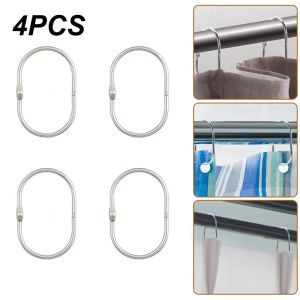 4pcs Shower Curtain Hanging Hooks Elliptical Snap Ring Rust Proof Opening Curtain Accessory