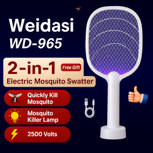 2in1 Electric Rechargeable Mosquito Swatter Racket Fly Swatter Killer with LED & Stand Raket Membunuh Nyamuk Elektrik 充电电蚊拍