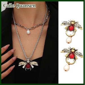 Caile สร้อยคอต่างหูห้อยไข่มุกเทียมดีไซน์สัตว์โลหะแนววินเทจสำหรับผู้หญิงเครื่องประดับแฟชั่นของขวัญปาร์ตี้วันหยุด