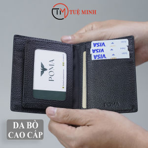 Ví Da Nam Da Bò Thật Cao Cấp P004-MD Để Tiền Thẻ Đứng Gập Đôi Sang Bền Đẹp Màu Đen Cầm Tay - BH 12 THÁNG