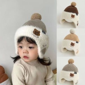 DRESSPLUS Mềm mại Mũ che tai cho trẻ em Ấm áp Đã được làm dày Mũ len dệt kim Gấu Hoạt hình Mũ cho bé. Quần áo trẻ em