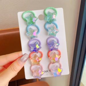 NEXTYOO 10PCS/Set Cute Shiny Butterfly Baby Girl Hair Ropes Kids Headwear Five-pointed Star Heart Star Elastic Rubber Bands Gifts Butterfly Ponytail Headflower