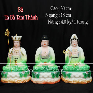 [ Cao 30 cm ] Bộ Tượng Phật - Ta Bà Tam Thánh Xanh Lá - Chất liệu bột đá bột đá  - Hàng nhập khẩu
