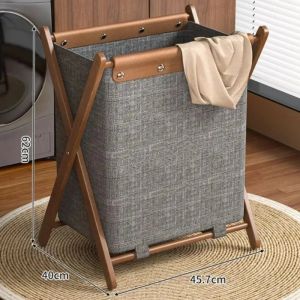 FFBH Foldable Laundry Basket Solid Wood Bracket Large Dirty Laundry Basket Luxury Portable Dirty Clothes Container Home Furniture N7Y3P