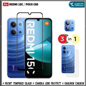 Paket 3in1 Full Tempered Glass Redmi 15C 4G 13X 4G 14C 4G A3 4G 13C 4G 13 4G 12 4G A2 10 Free Anti Gores Camera Dan Garskin Anti Jamur