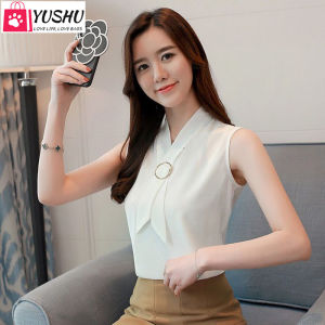 Yushuผู้หญิงฤดูใบไม้ผลิฤดูร้อนสไตล์เสื้อชีฟองเสื้อเลดี้ลำลองคอวีแขนกุดBlusasท็อปส์DF2928