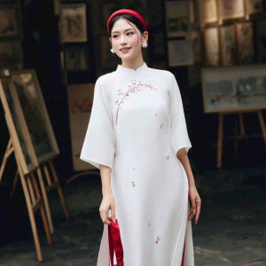 Set Áo Dài Cách Tân tơ crape Thanh Kỳ Màu Hồng kèm sticker lá Quốc Kỳ