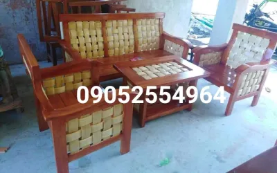 PURE MAHOGANY / ACACIA WOODEN SALA SET ( Weaved Design)