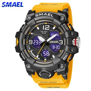SMAEL 8008 Top Mens Dual Display Outdoor Watch Sports Running Stopwatch 50M Waterproof and Shockproof Multifunction Military Wristwatch