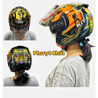 Mũ bảo hiểm 3/4 KLT tem Samurai - Nón bảo hiểm chính hãng tặng khăn ninja và tem