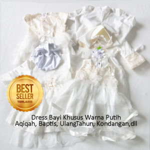 Gaun Putih Bayi Perempuan 6 12 Bulan GRATIS PITA Baju Warna Putih Dress Baptis Aqiqah Anak Perempuan Gamis Aqiqah Bayi Baru Lahir VW01
