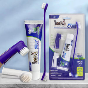 Pet Teeth Cleaning Set Toothbrush and Toothpaste Beef Flavor Dental Care Kit Daily Oral Hygiene Set for Clean Teeth Fresh Breath and Easy Pet Grooming