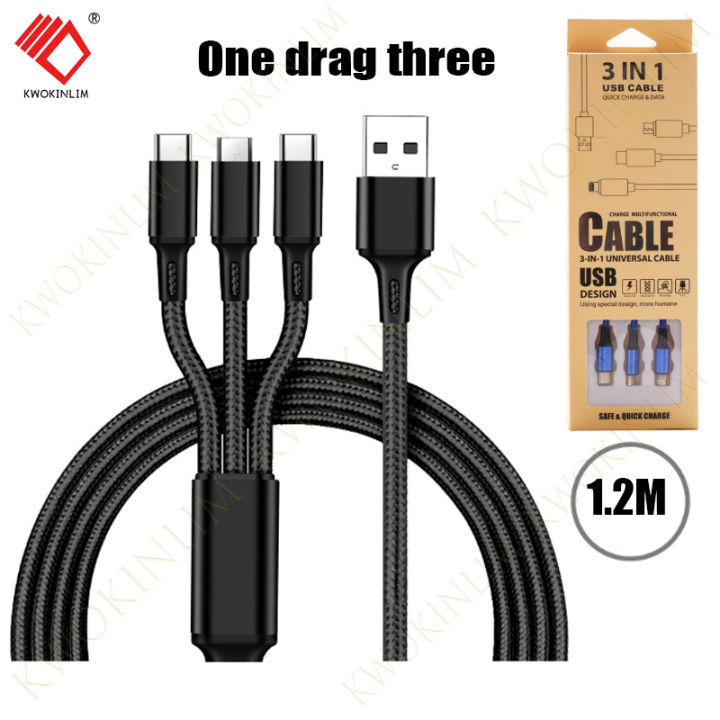 3 In 1 Type C Micro USB Apple Iphone Charger Cable Mobile Phone USB Cord USB-C Charging Cable Cable for Micro USB Charger Cable for iPhone Xs Max XR X 8 7 OPOO Redmi Huawei 3 in 1 USB C Fast Data Charging Cord