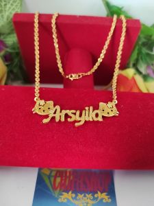 Kalung Liontin Titanium Nama Sendiri Custom Elegant Lapis Emas 24K