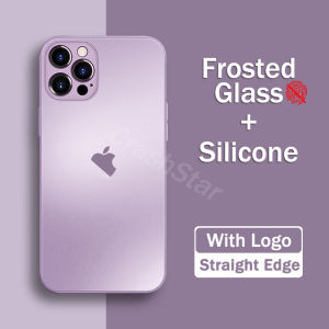 Rivel Matte Frosted Glass With Logo Phone Case For iPhone 16 15 14 13 12 11 Pro Max Mini XS XR X 8 7 6 6S Plus + SE 2020 Anti-fingerprint Phone Casing Square Staright Edge Shockproof With Full Cover Lens Camera Protection Cover Shell