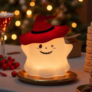 Halloween Ghost Silicone Night Light RGB Color Changing Tapping Sensor LED Table Lamp Spooky Cute Decor for Bedroom Party Gift