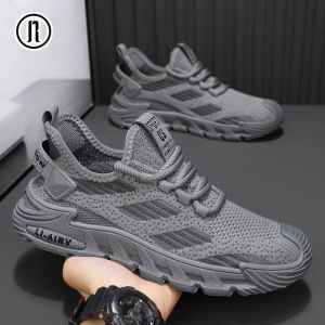 Korean Thick Sole Rubber Shoes For Men Fashion Mesh Breathable Lace Up Sports Sneakers Comfortable Flat Casual Shoes