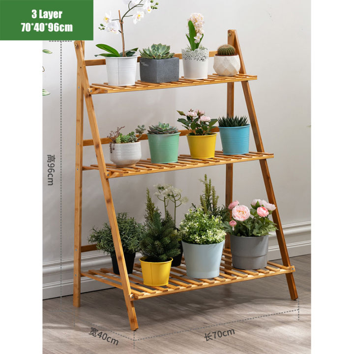 Wooden Flower Rack Foldable Flower Pot Stand Bamboo Rak Pasu Bunga Kayu ...