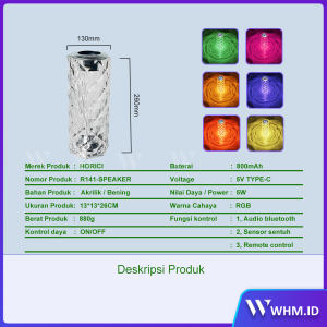 Lampu speaker kristal rose Lampu Berlian Lampu Kristal Lampu Samping Tempat Tidur Dekoratif BluetoothLED DC RGB