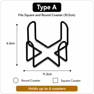 Coaster Holder for 10.5cm Coasters - Wrought Iron Classic Design Hold 5-6 Coasters