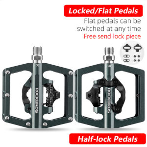 Rockbros Mountain Bike 2in1 Multifunctional Locking Pedals Locking Pedals Anti-slip Widened Pedals Come with cleat Bicycle Palin Pedals Aluminum Pedals Bearing Riding Accessories