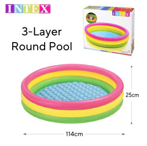 INTEX Inflatable Swimming Pool 3-Rings Rainbow Round Outdoor Pool For Kids Many Sizes Original Intex Kiddie Pool Outdoors Party For Summer
