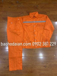Quần áo công nhân màu cam phản quang xám vải thoáng mát