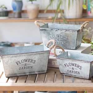 WARM HOUSEWORK Thickened Iron Flower Pots Retro Galvanized Rectangular Flower Bucket Nordic Shabby Plant Container Indoor Outdoor Home Decor
