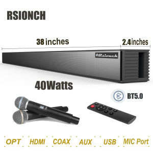Rsionch 38 inches sound bar karaoke bluetooth speaker with wireless microphone videoke home theater sound system with subwoofer speaker bass 40 watts powerful sub woofer super bass speaker