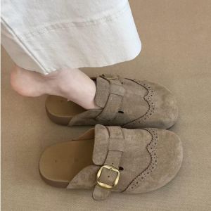 Free Shipping Retro Brogue-Style WomenS 2026 Spring/Summer Collection: Thick-Soled Slip-On Easy-To-Wear Closed-Toe Half-Slipper Flats